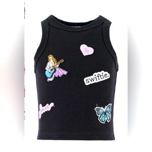 Lola and the Boys girls black ribbed Taylor Swift tank top
